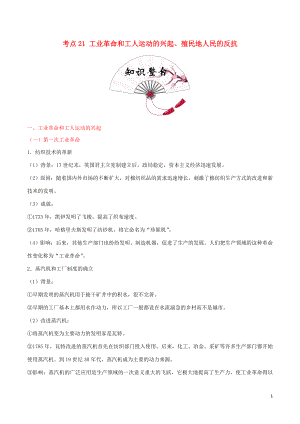 2020年中考歷史 世界史 考點21 工業(yè)革命和工人運動的興起、殖民地人民的反抗（含解析）