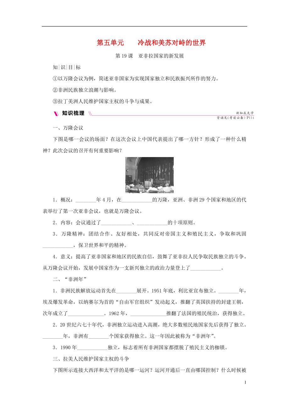 2018-2019學(xué)年九年級(jí)歷史下冊(cè) 第五單元 冷戰(zhàn)和美蘇對(duì)峙的世界 第19課 亞非拉國(guó)家的新發(fā)展導(dǎo)學(xué)練習(xí) 新人教版_第1頁(yè)