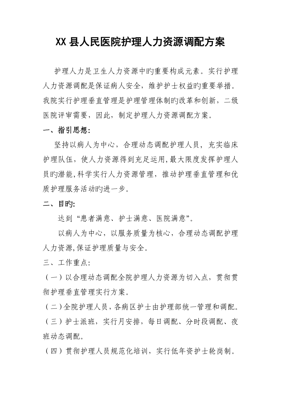 县人民医院护理人力资源调配专题方案_第1页