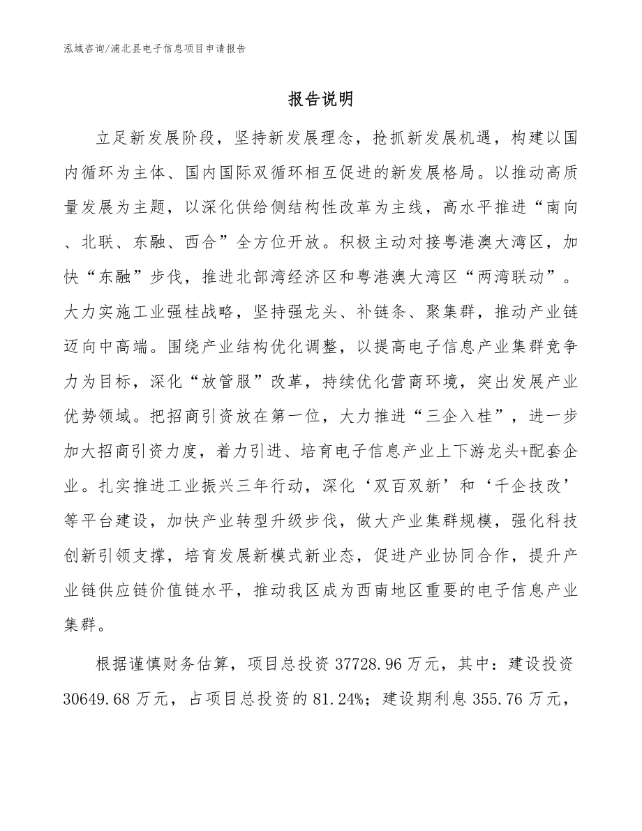 浦北县电子信息项目申请报告参考模板_第1页