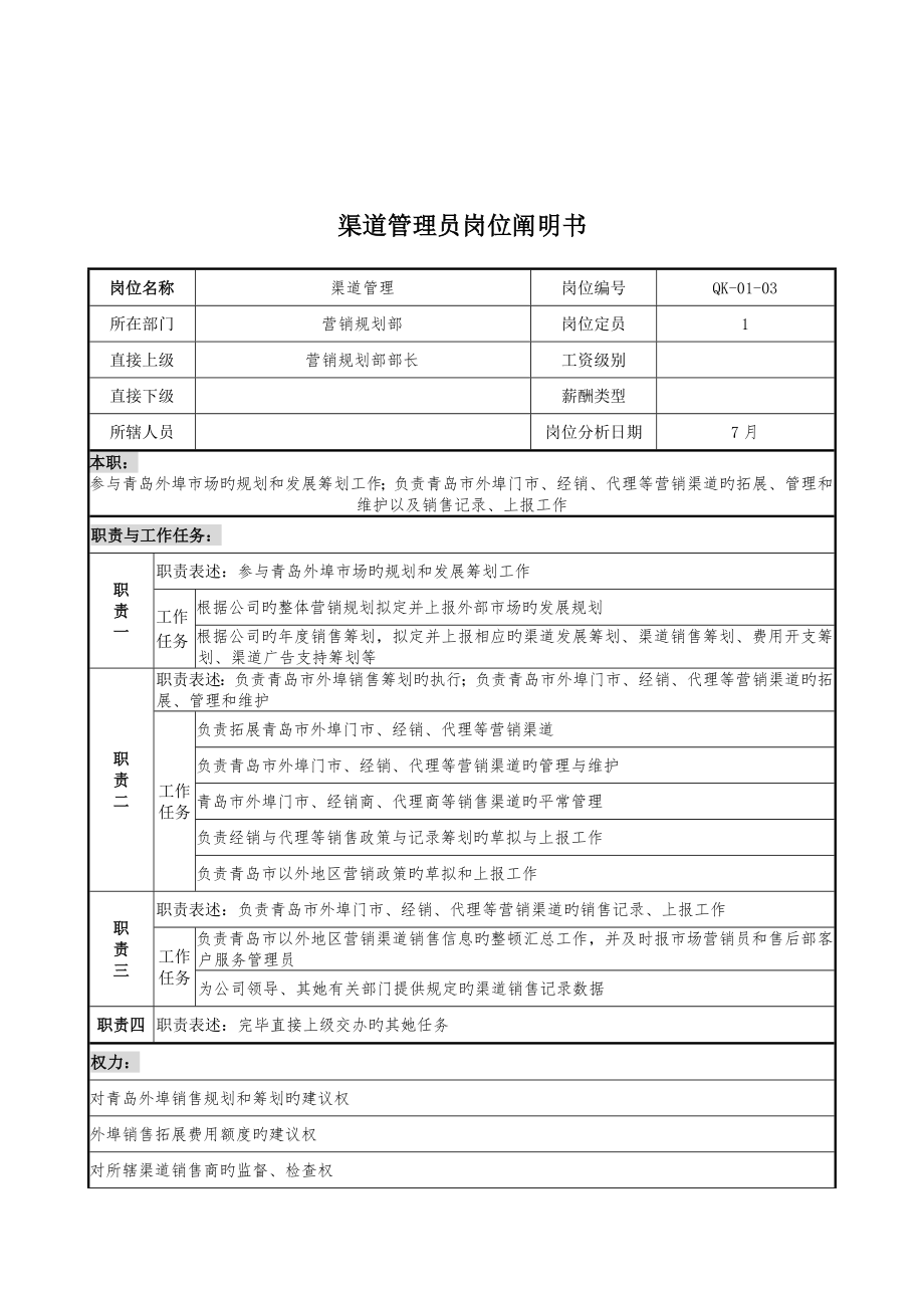 木业公司营销重点规划部渠道管理岗位基本职责_第1页