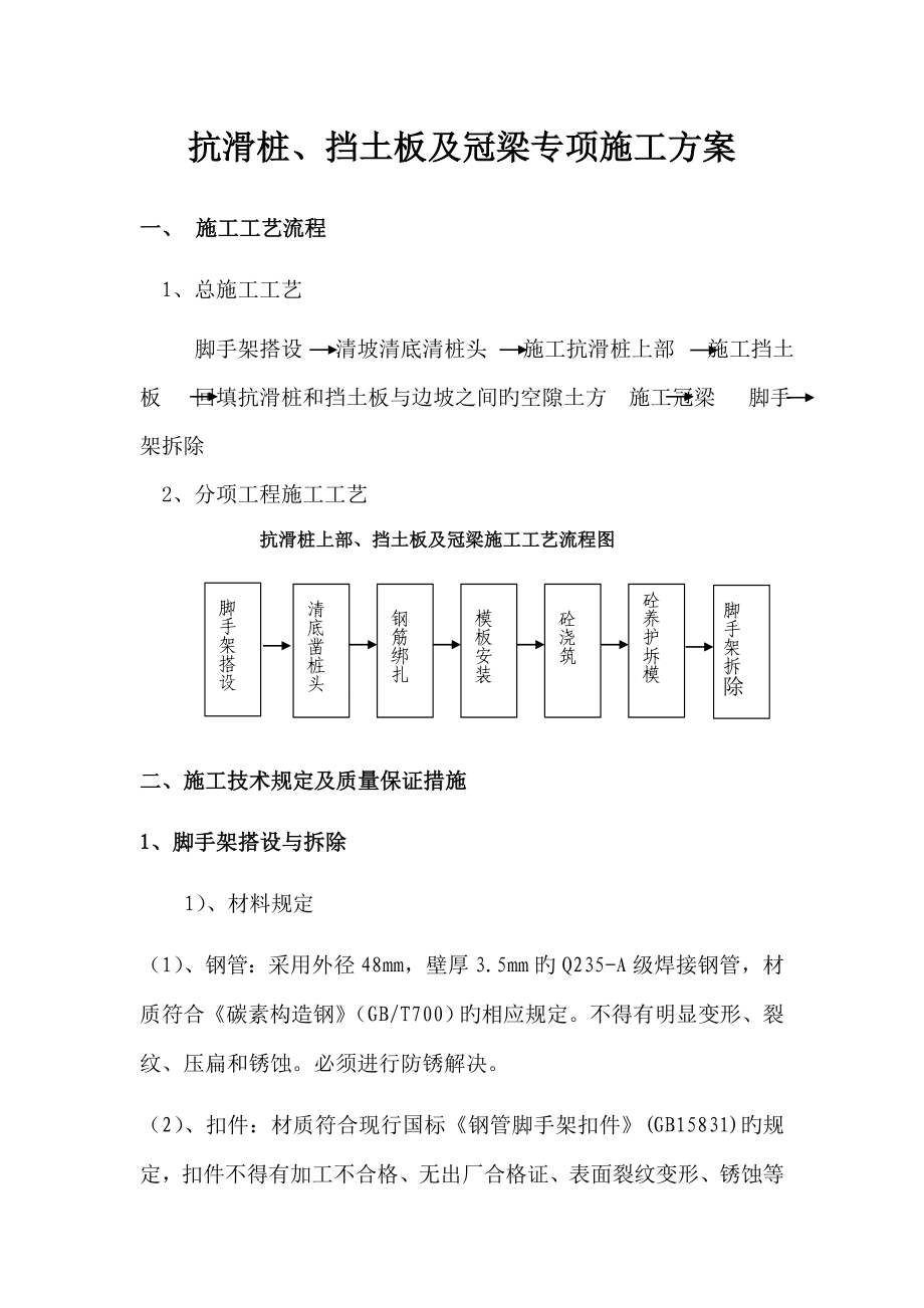 抗滑桩上部挡土墙及冠梁专项施工方案_第1页