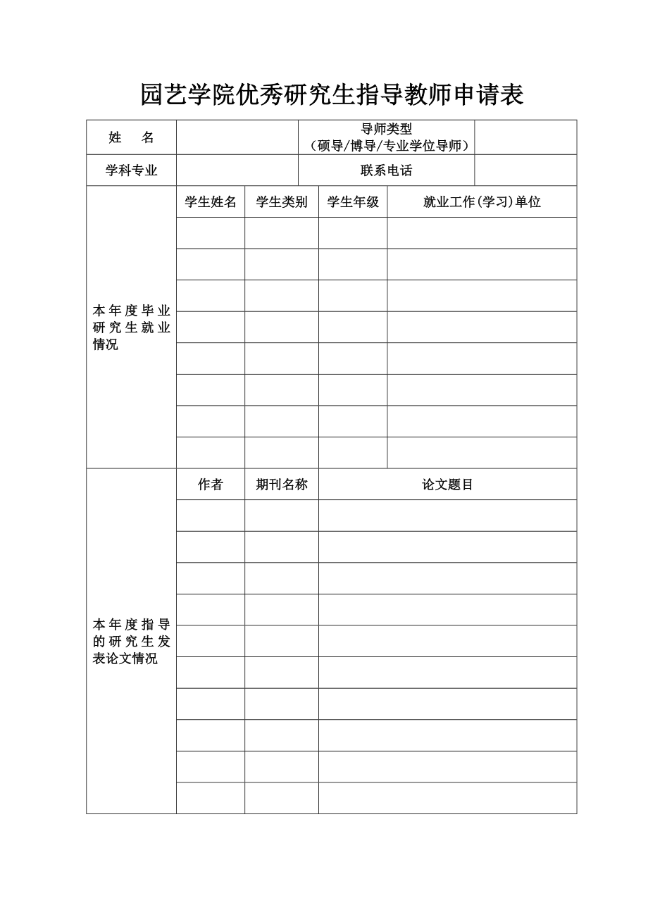 园艺学院优秀研究生指导教师申请表_第1页