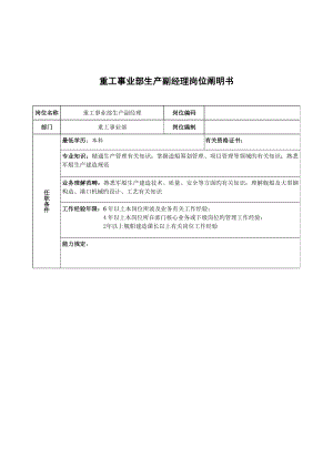 广船国际重工事业部生产副经理岗位专项说明书