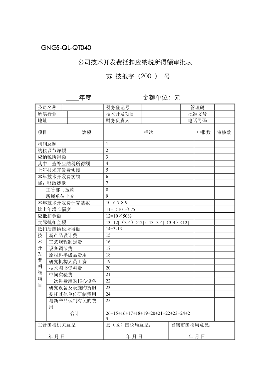 企业技术开发费抵扣应纳税所得额登记表_第1页