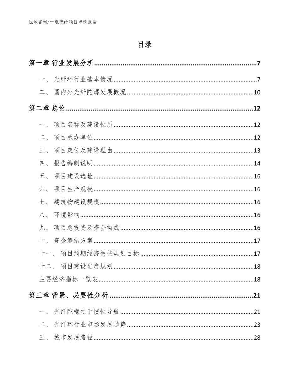 十堰光纤项目申请报告【模板】_第1页