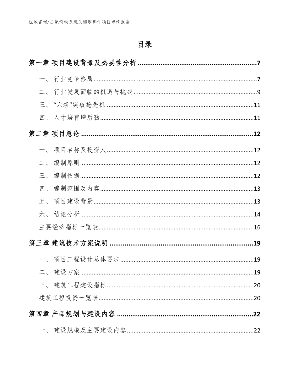 吕梁制动系统关键零部件项目申请报告（范文参考）_第1页