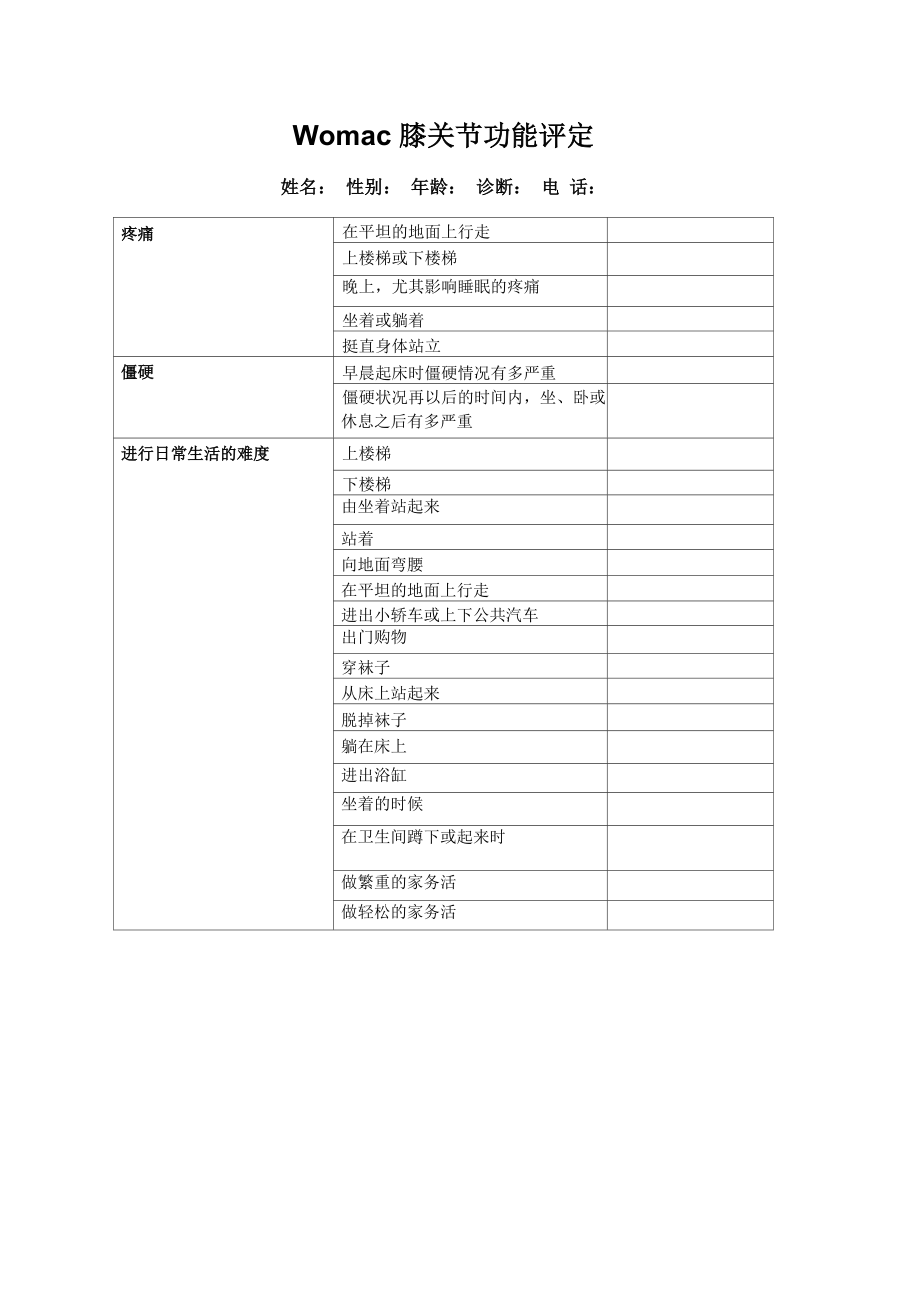 womac膝关节评分量表_第1页