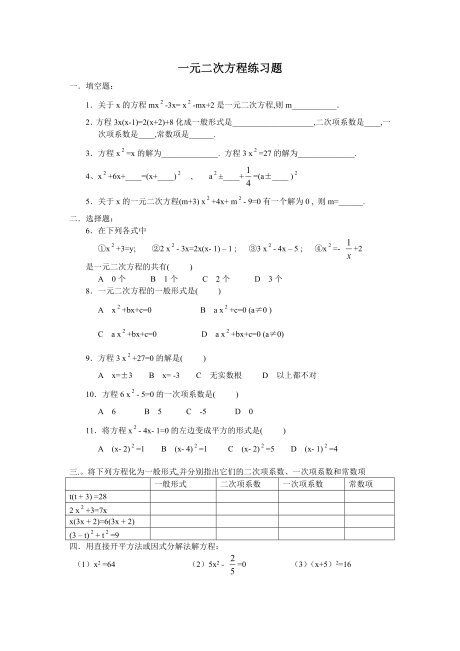 一元二次方程練習(xí)題 (2)_第1頁(yè)