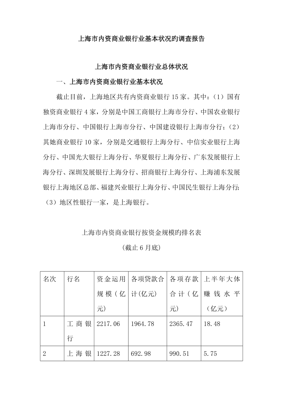 上海市内资商业银行业基本情况的调查汇总报告_第1页