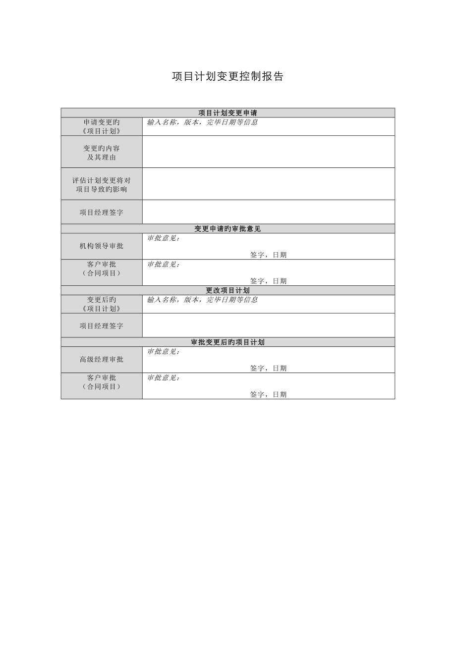 项目计划变更控制报告书_第1页