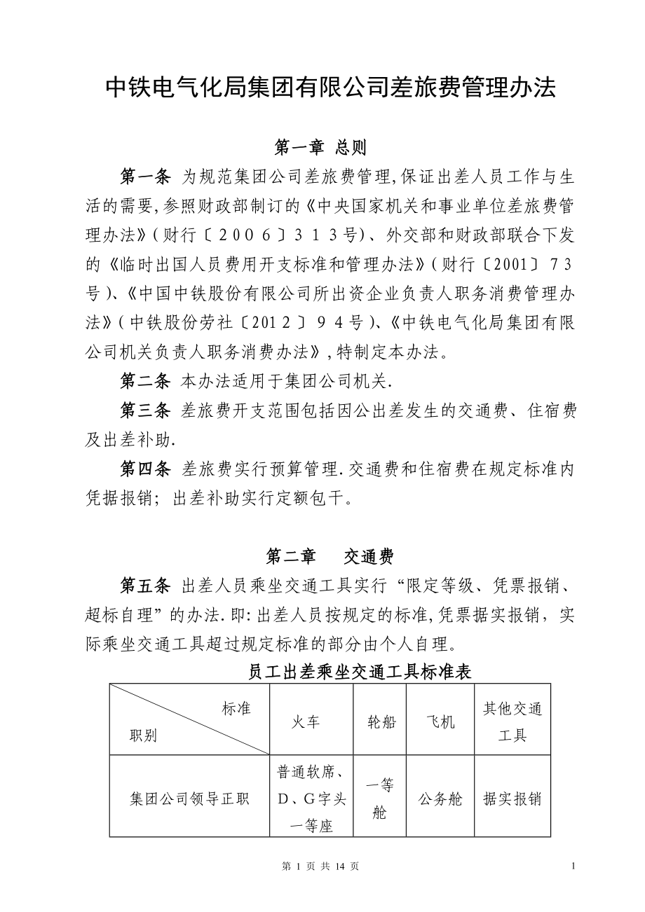 中铁电气化局集团有限公司差旅费管理办法可编辑范本_第1页