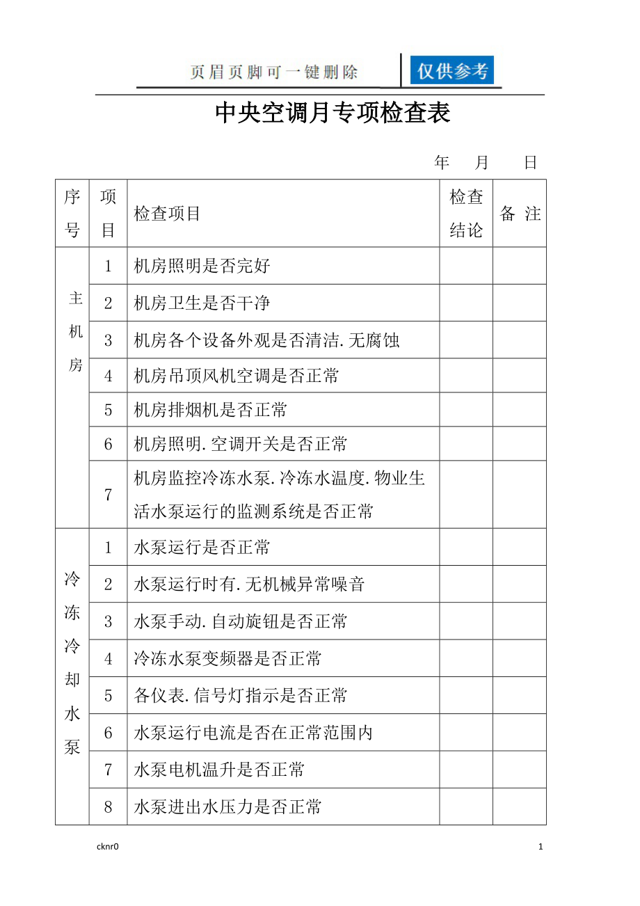 中央空調(diào)專項(xiàng)檢查表錄【資料運(yùn)用】_第1頁(yè)