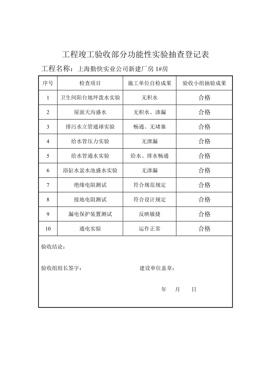 关键工程竣工统一验收部分功能性试验抽查统计表_第1页