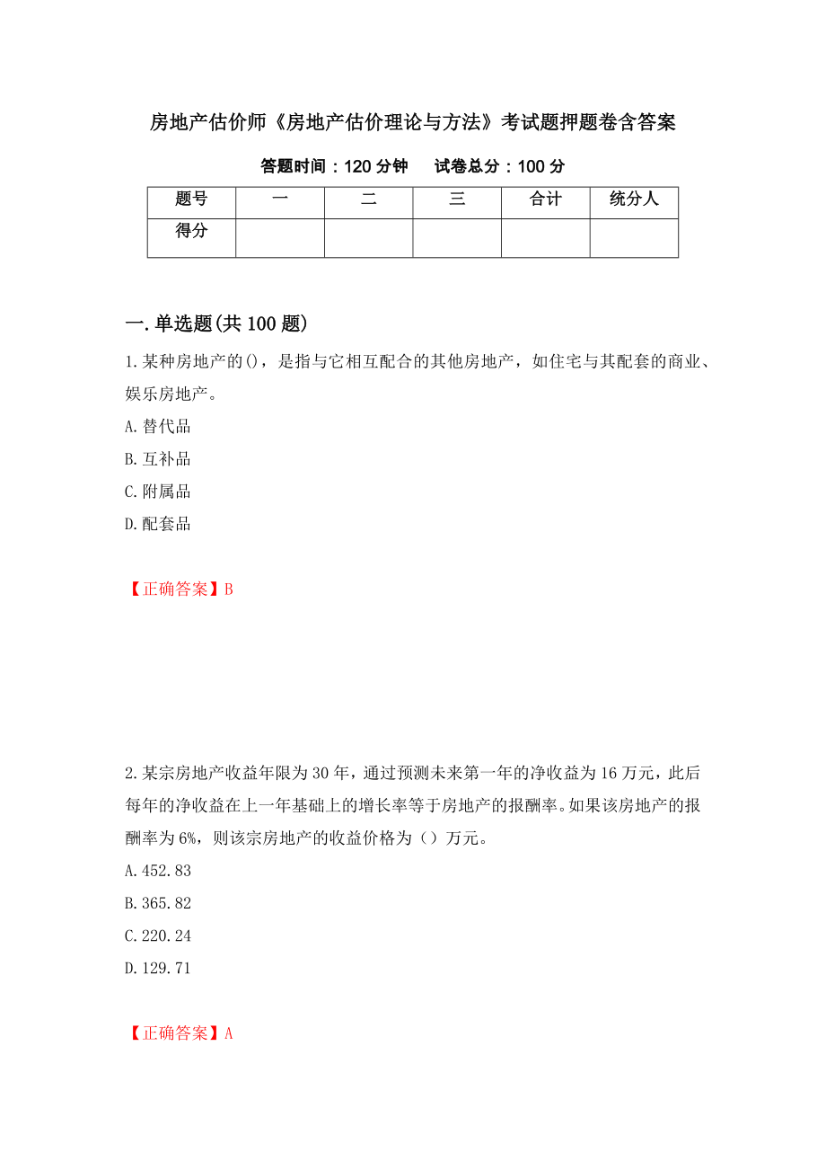 房地产估价师《房地产估价理论与方法》考试题押题卷含答案[14]_第1页