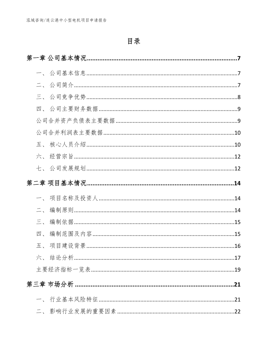 连云港中小型电机项目申请报告_参考范文_第1页