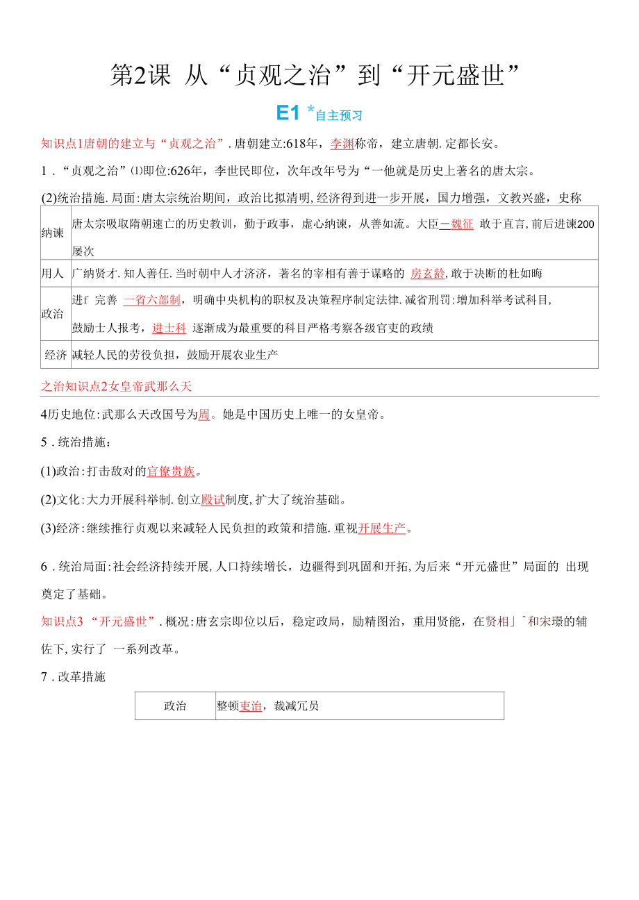 2022年人教版七年級(jí)下冊(cè)歷史同步培優(yōu)第一單元隋唐時(shí)期繁榮與開放的時(shí)代 第2課從“貞觀之治”到“開元盛世”.docx_第1頁