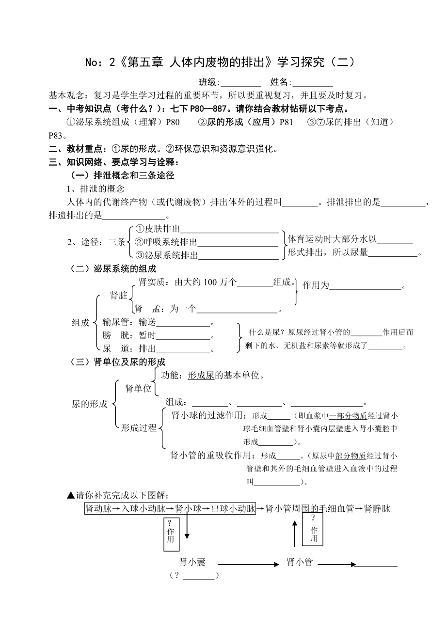 《第五章_人體內(nèi)廢物的排出》復(fù)習(xí)與練習(xí)(二)_第1頁