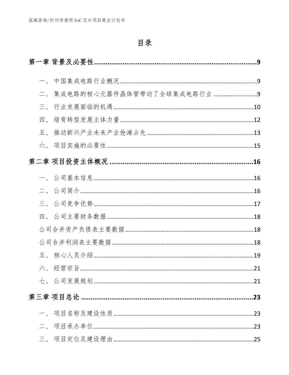 忻州传感网SoC芯片项目商业计划书（模板）_第1页
