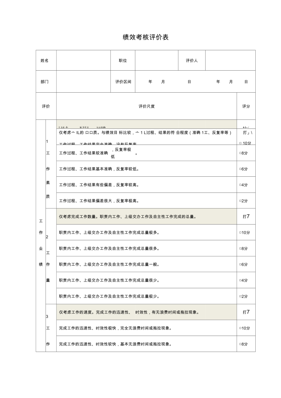 绩效考核评价表_第1页