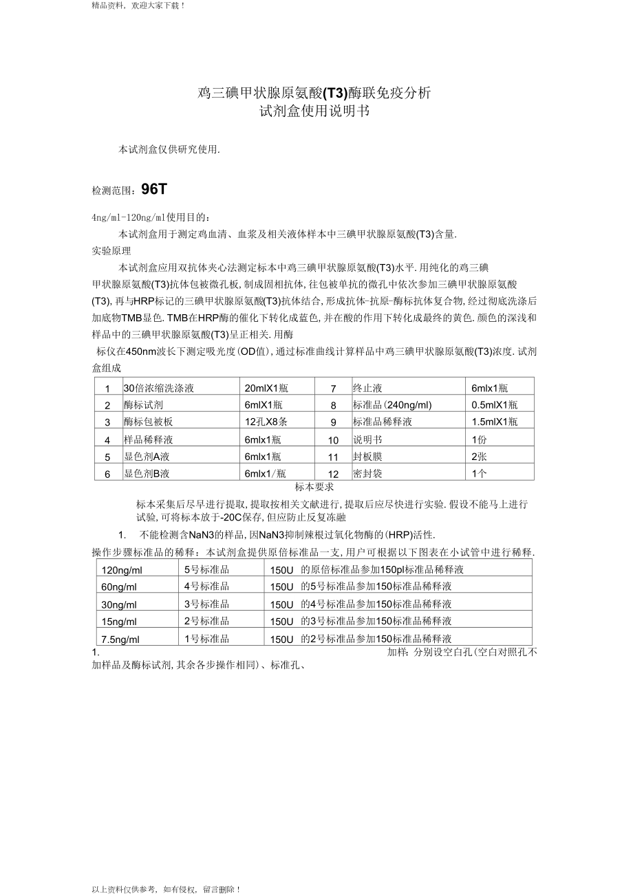 鸡三碘甲状腺原氨酸T3酶联免疫分析_第1页