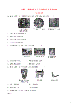 河南省2019年中考?xì)v史專題復(fù)習(xí) 專題二 中國(guó)古代文化及中外古代文化結(jié)合點(diǎn)真題演練