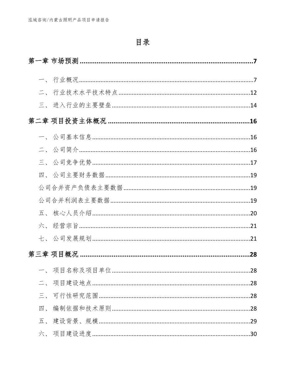 内蒙古照明产品项目申请报告（模板）_第1页
