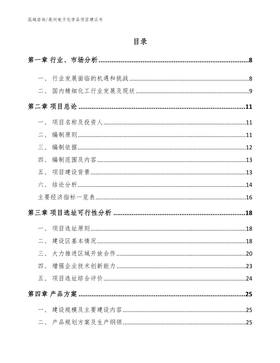 亳州电子化学品项目建议书_模板范文_第1页