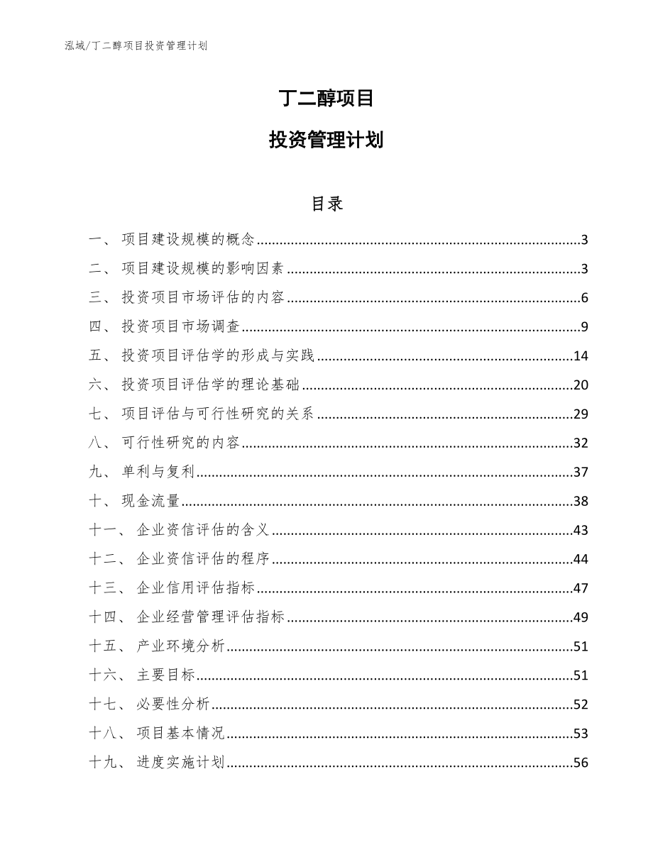 丁二醇项目投资管理计划（范文）_第1页