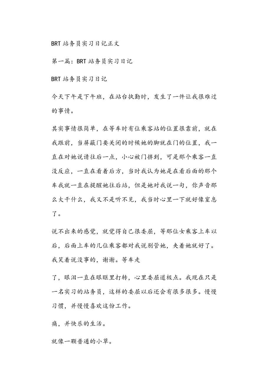 BRT站务员实习日记正文_第1页