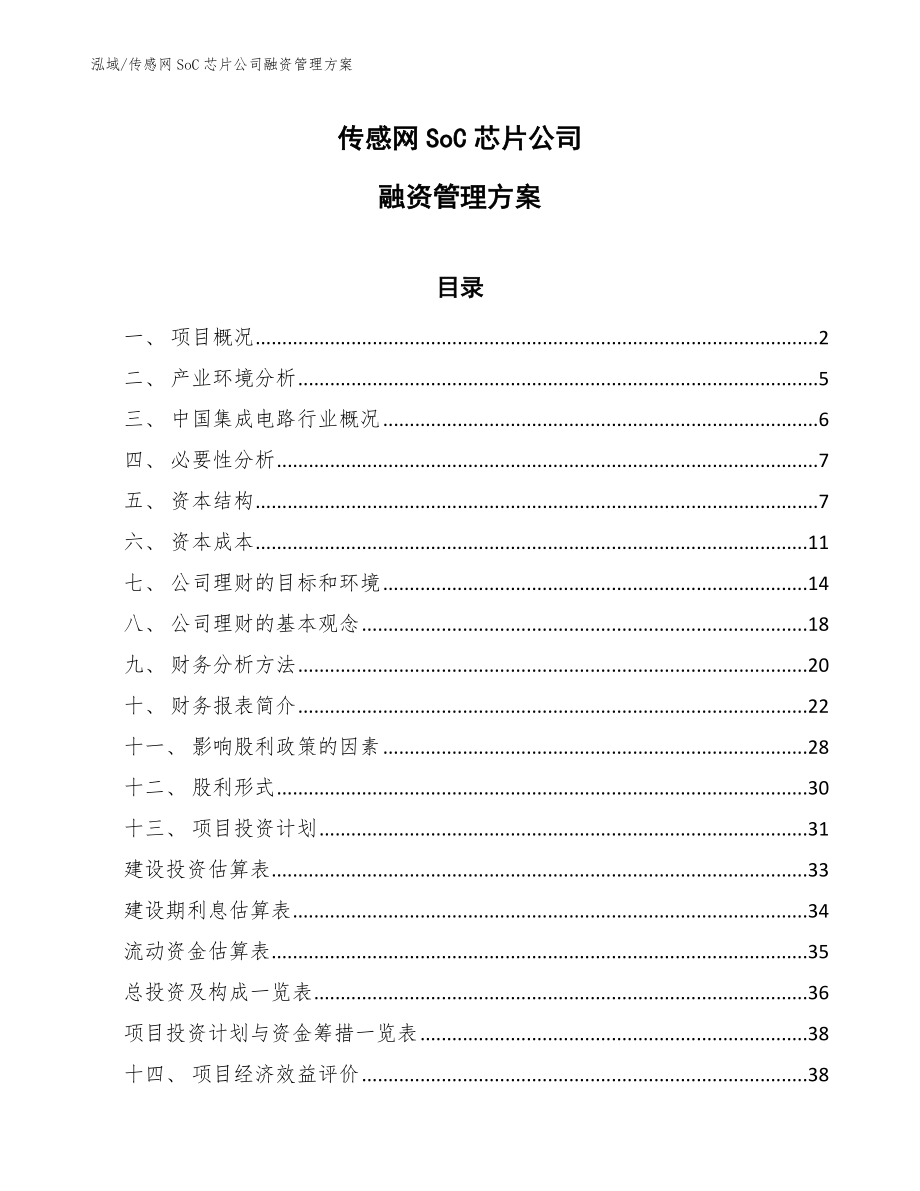 传感网SoC芯片公司融资管理方案（范文）_第1页