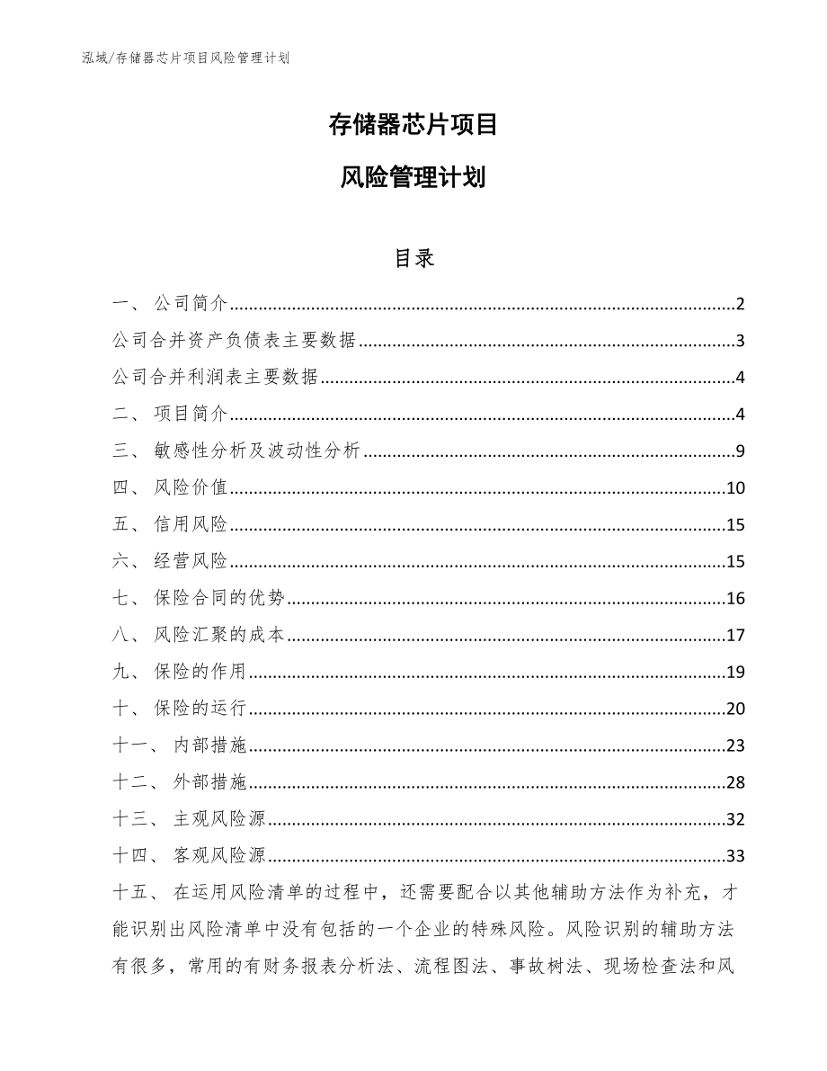 存储器芯片项目风险管理计划_第1页