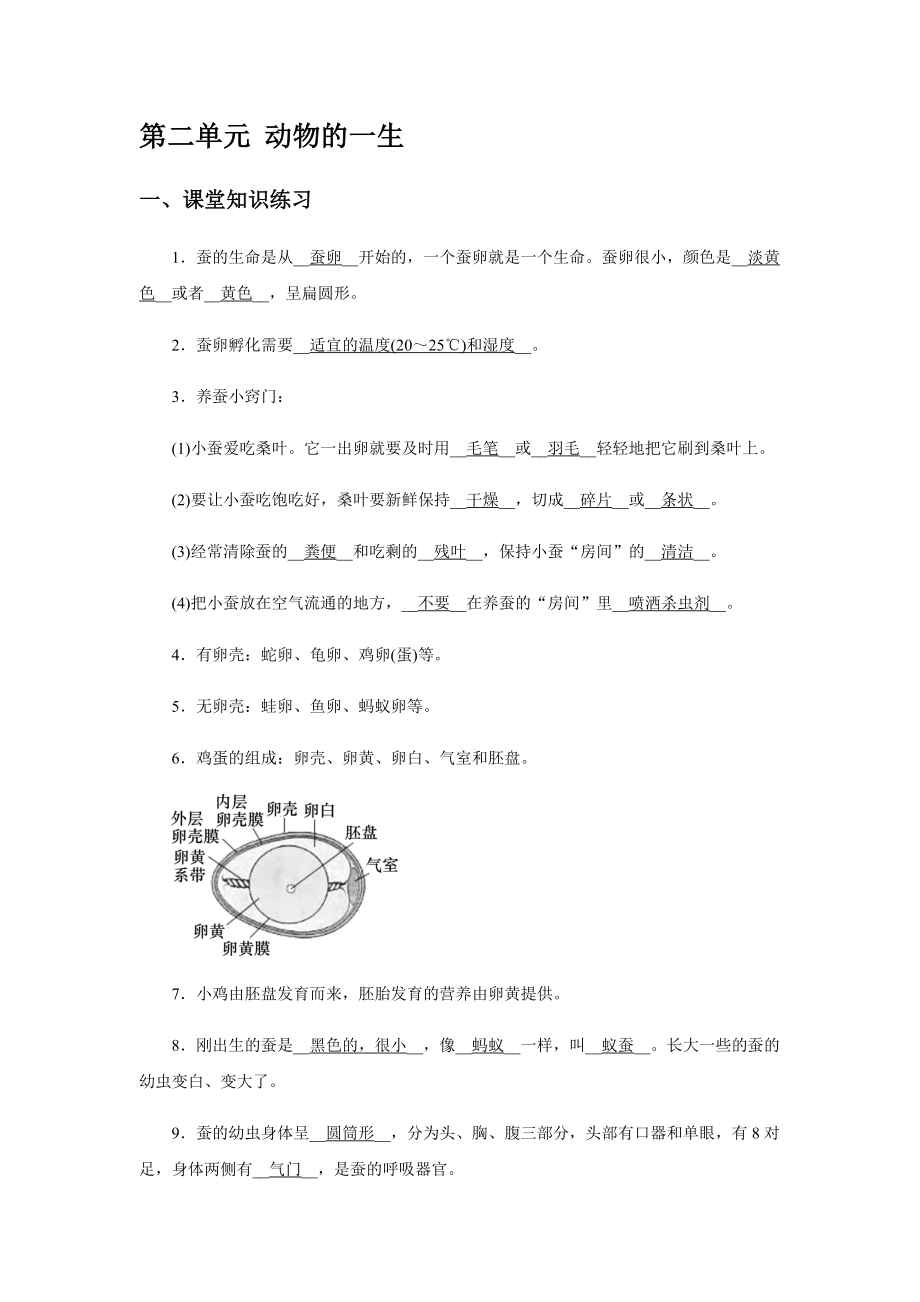 教科版三年級(jí)下冊(cè)科學(xué)第二單元 動(dòng)物的一生 練習(xí)題 （答案沒有單獨(dú)分開）_第1頁(yè)