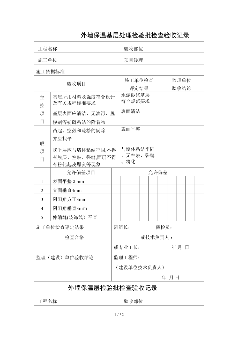 外墻保溫基層處理檢驗批檢查驗收記錄(1)_第1頁