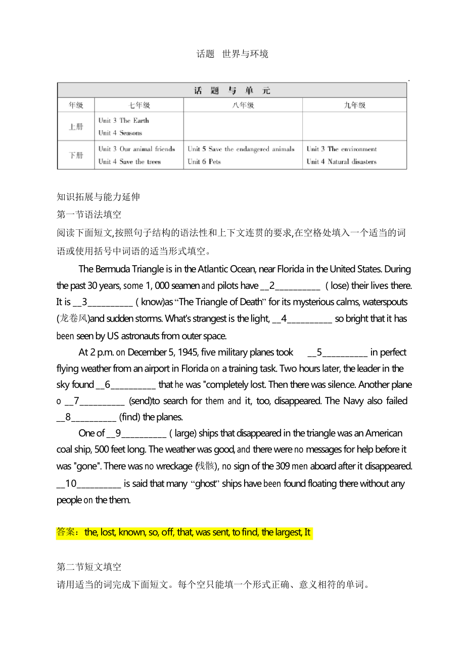 牛津版2020 年中考英語話題復(fù)習(xí)閱讀訓(xùn)練 世界和環(huán)境_第1頁