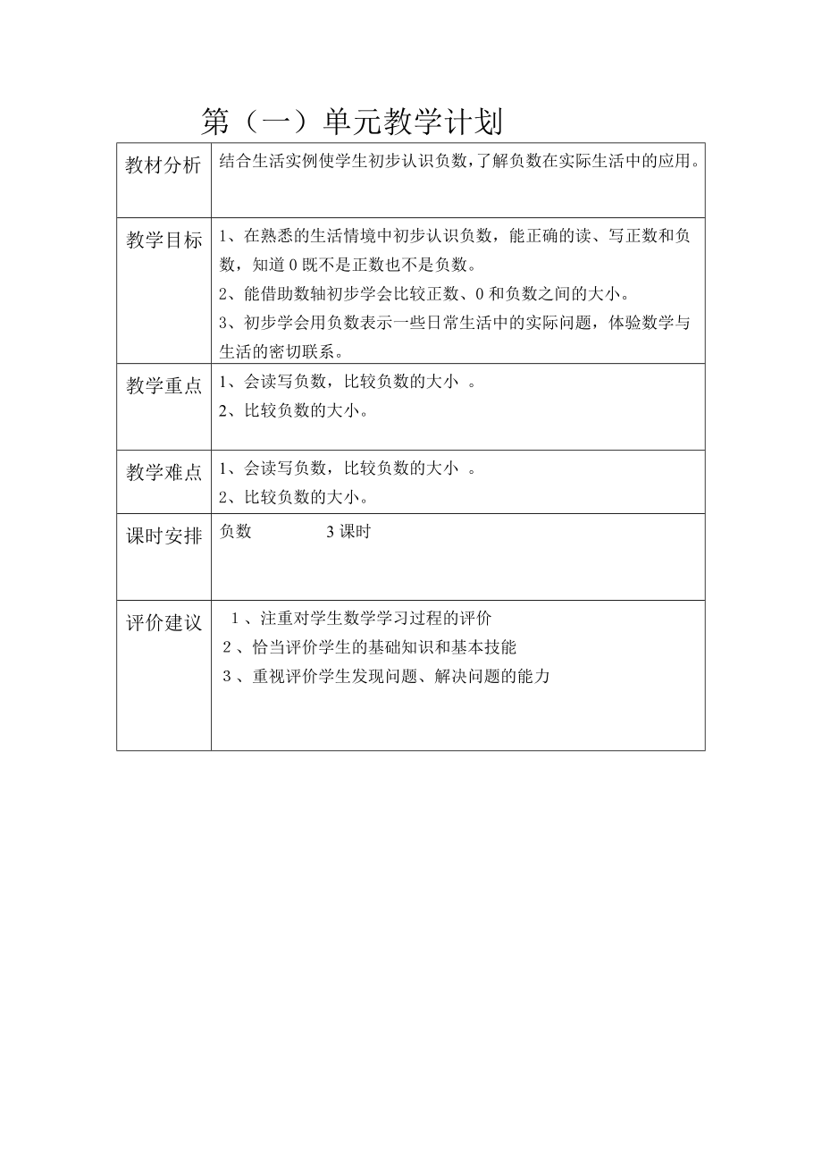 六年级下第一单元教学计划及导学案_第1页