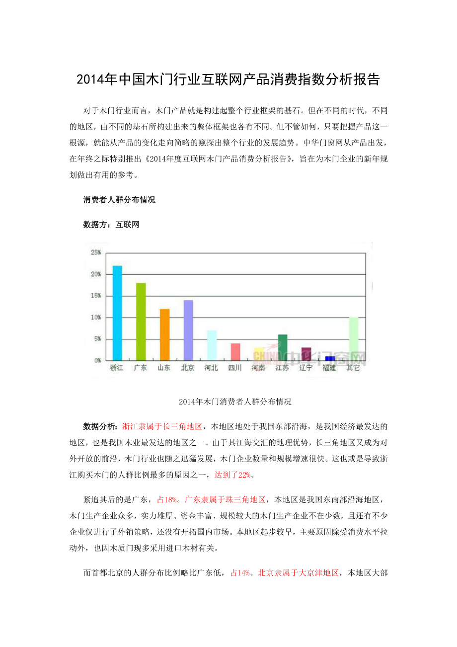 2014年中国木门行业互联网产品消费指数分析报告_第1页