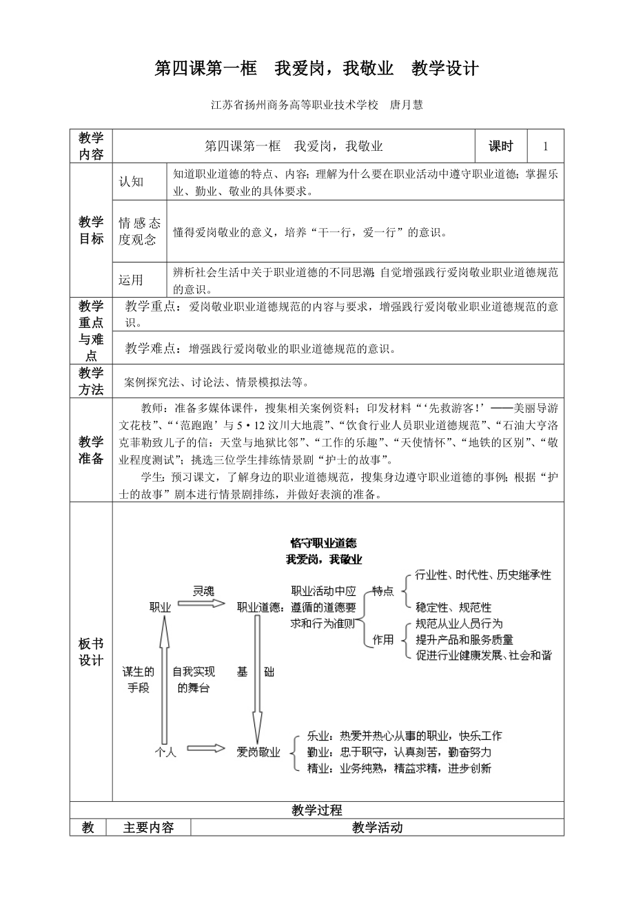 第四課第一框 我愛崗,我敬業(yè) 教學(xué)設(shè)計(jì)_第1頁