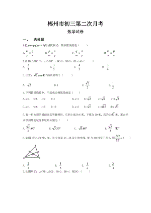 湖南省郴州市2017届华东师大版九年级第二次月考数学试题含答案