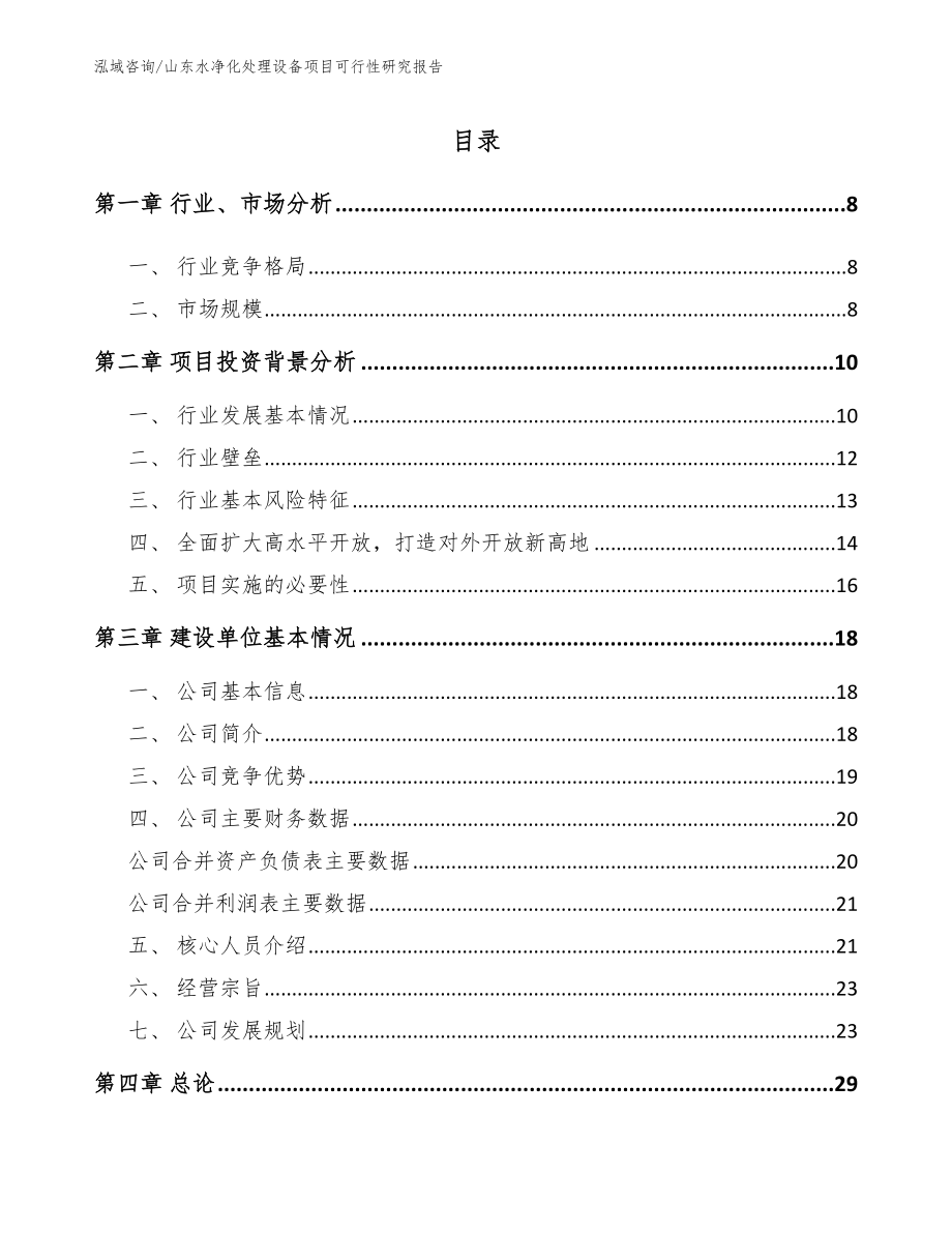 山东水净化处理设备项目可行性研究报告_第1页