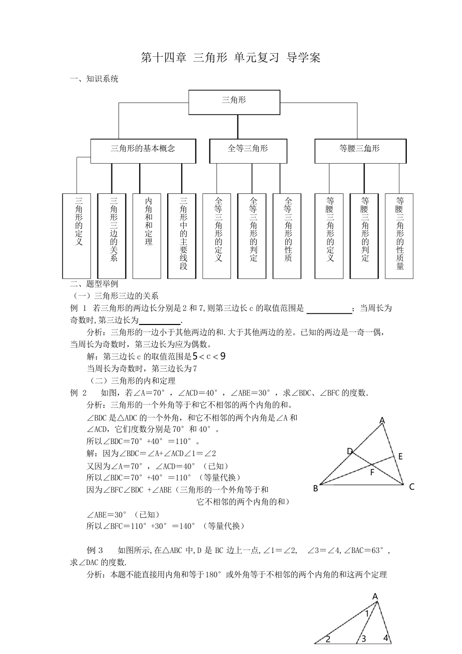 滬教版(上海)七年級下冊數(shù)學(xué) 第十四章 三角形 單元復(fù)習(xí) 導(dǎo)學(xué)案設(shè)計_第1頁