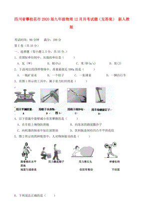 四川省攀枝花市九年级物理12月月考试题无答案新人教版