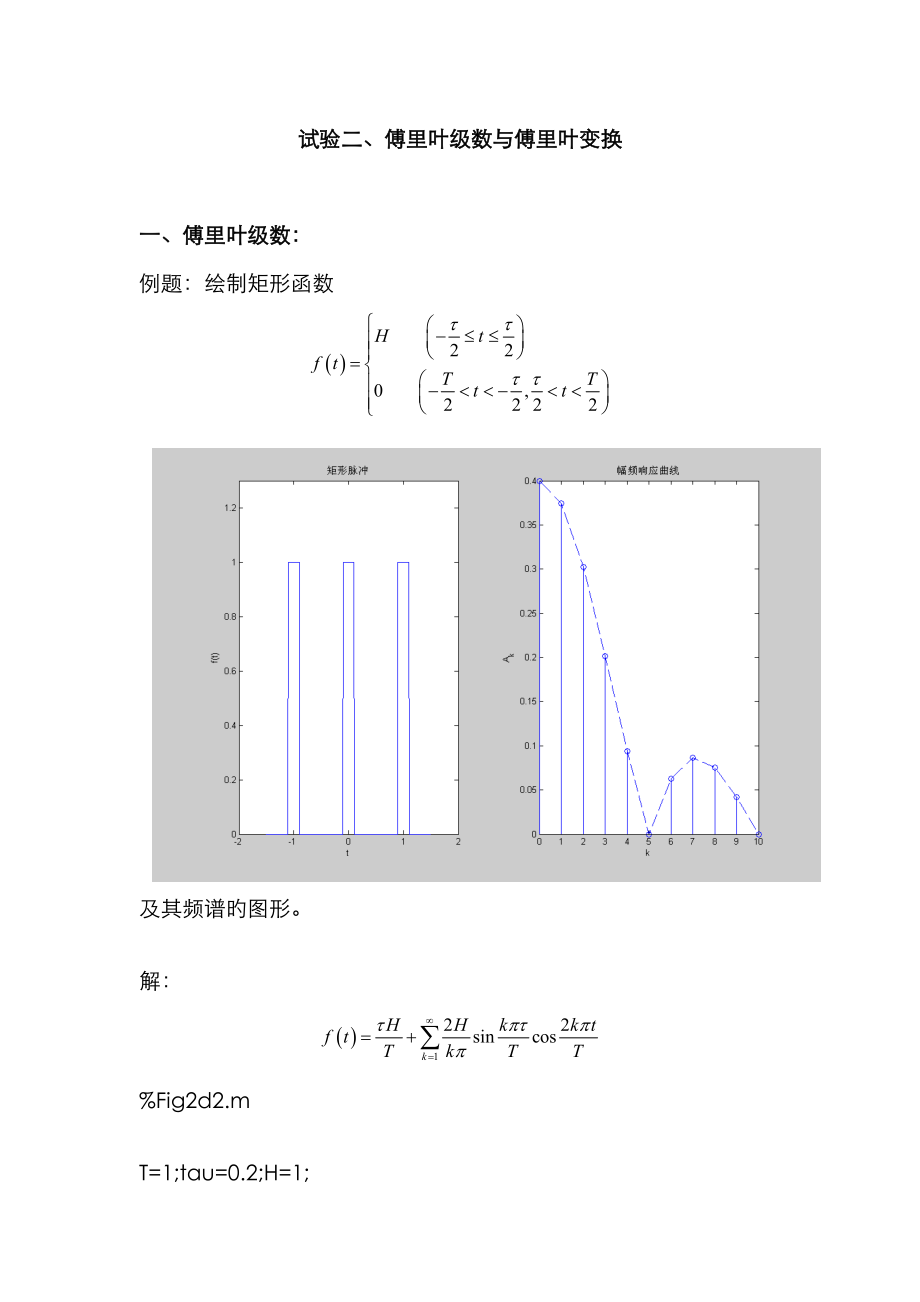 数学物理方法实验二傅里叶级数与傅里叶变换_第1页