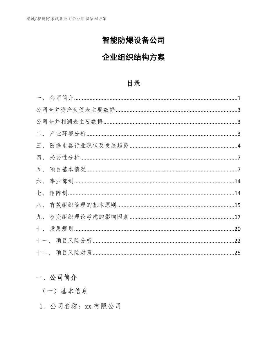 智能防爆设备公司企业组织结构方案_第1页