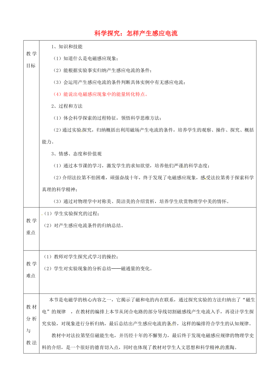 九年级物理全册182科学探究怎样产生感应电流教案新版沪科版教案_第1页