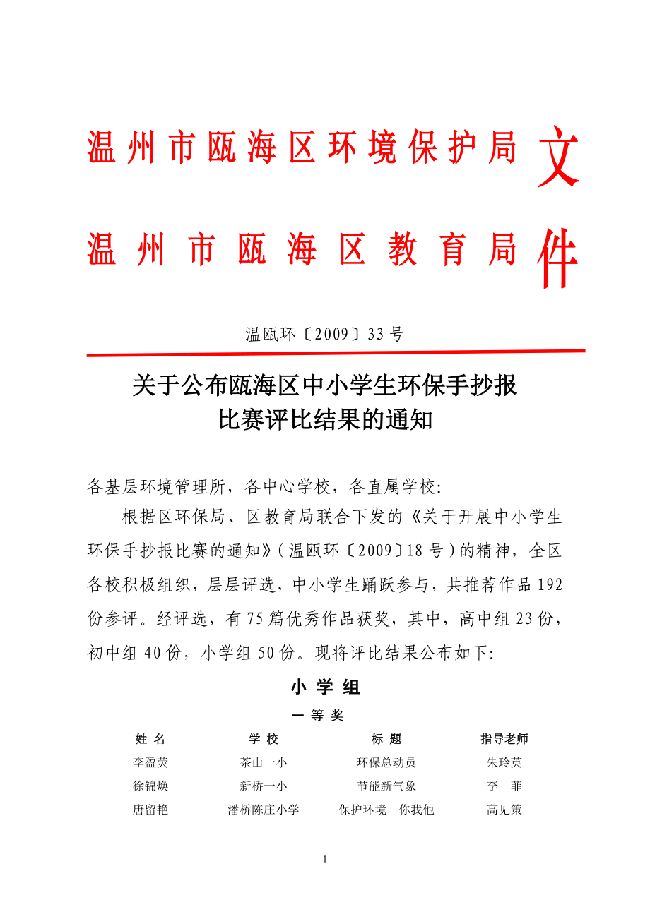 关于命名新桥中心幼儿园等3所学校(幼儿园)为区级绿色学校的决定_第1页