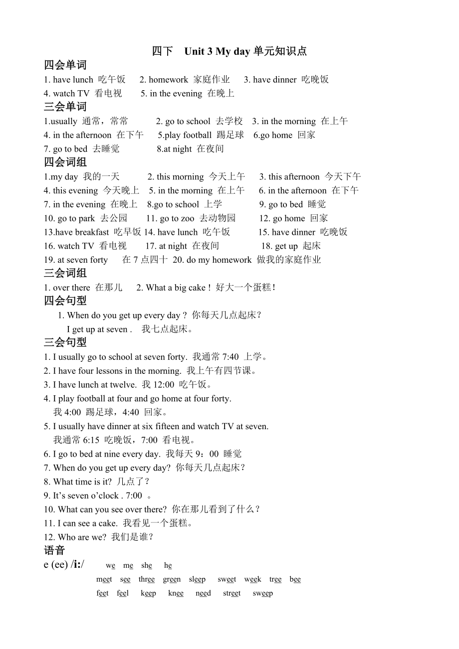 蘇教版四年級(jí)下冊(cè)英語 Unit 3 單元知識(shí)_第1頁