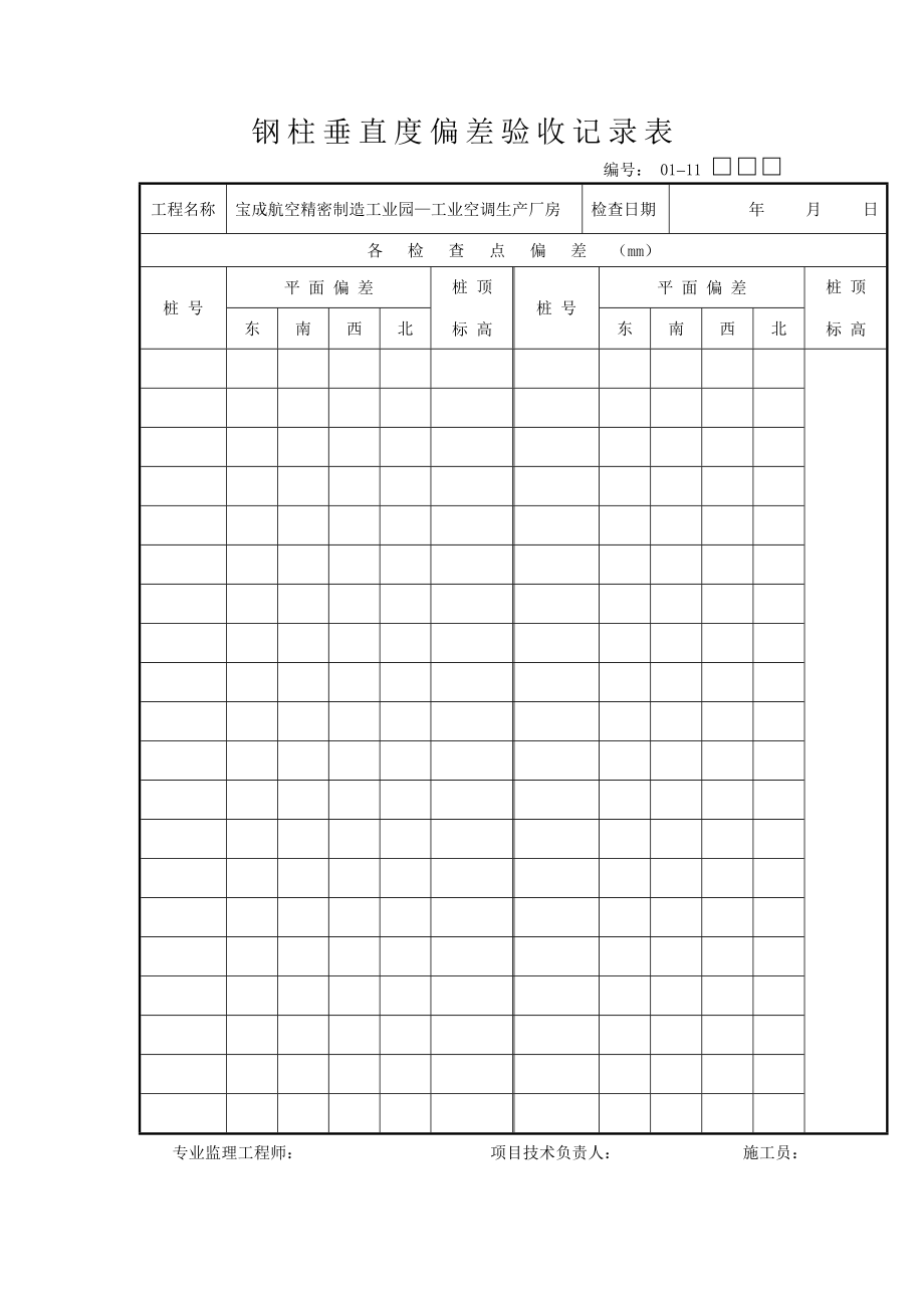 鋼柱垂直度偏差驗(yàn)收記錄表_第1頁(yè)