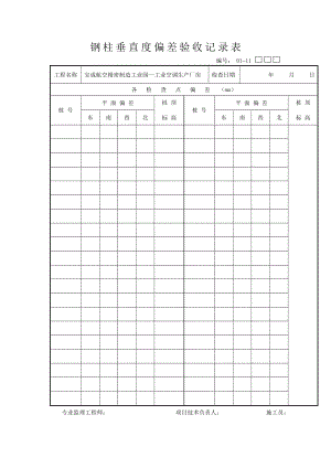 鋼柱垂直度偏差驗(yàn)收記錄表