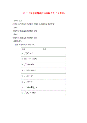 福建省西山高中高中数学3.2.2基本初等函数的导数公式学案新人教版选修11